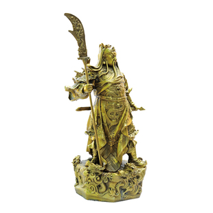 纯铜站关公武财神摆件家居供奉财神摆件送证书