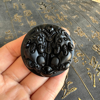 豁达客男女黑曜石双蟾蝉联项链