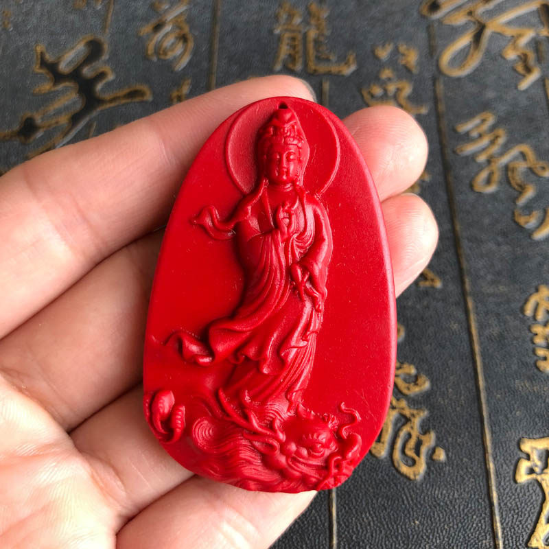 台湾原色朱砂项链证书观音吊坠