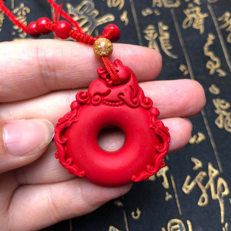 帝王红貔貅吉祥平安扣吊坠台湾原色朱砂貔貅玉扣男女项链证书