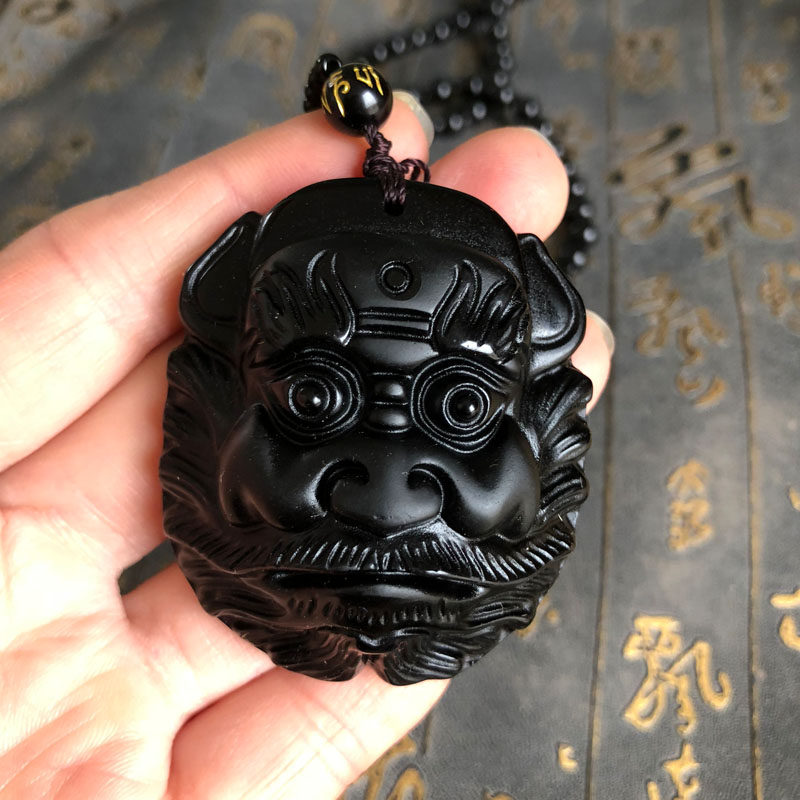 钟馗挂件天然黑曜石吊坠黑李逵玉佩项链黑旋风转运车挂玉石钥匙扣
