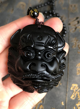 钟馗挂件天然黑曜石吊坠黑李逵玉佩项链黑旋风转运车挂玉石钥匙扣