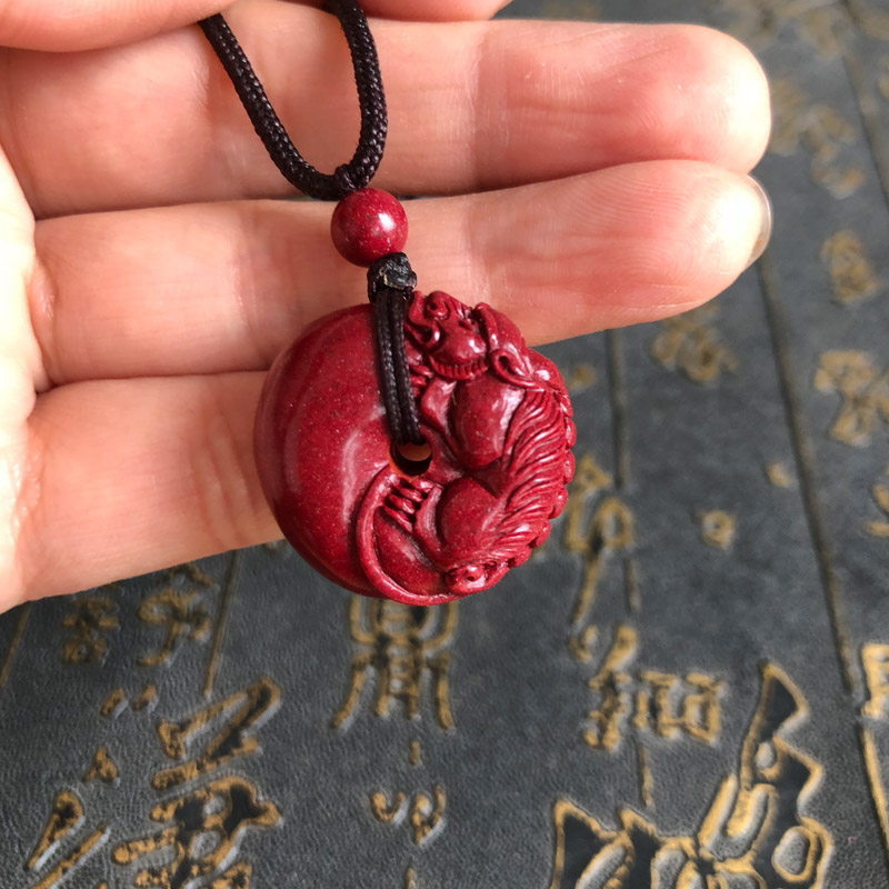 财源滚滚平安扣项链天然朱砂本命年情侣挂件送证书