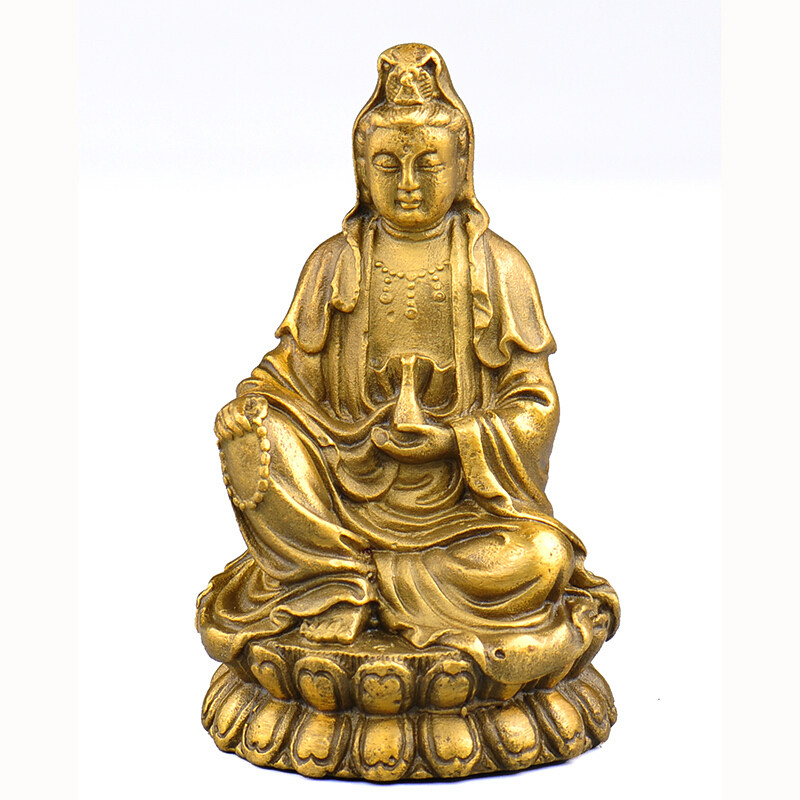 纯铜莲花坐观音摆件供奉宝玉瓶菩萨送证书