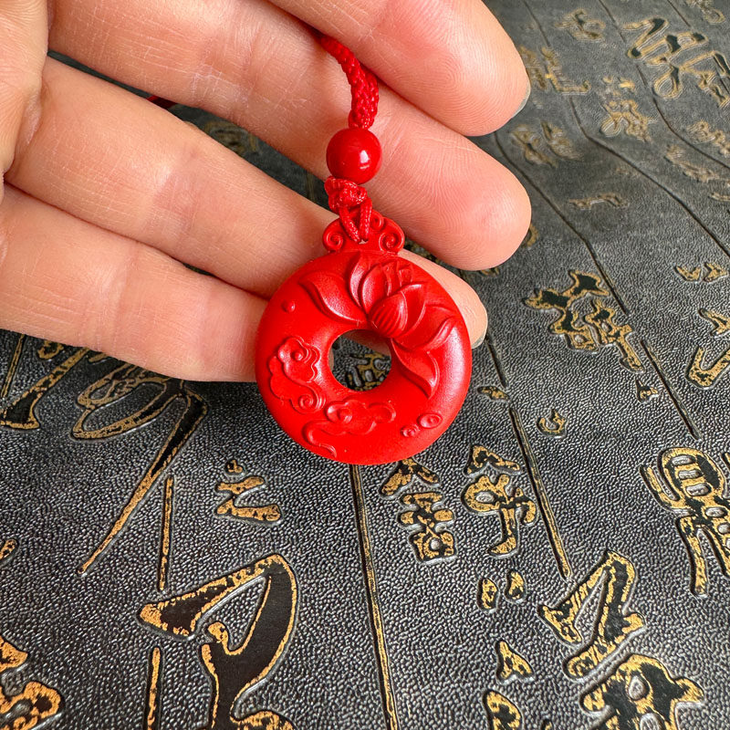 祥云荷花扣吊坠红朱砂保真平安扣挂件男女本命年玉扣钥匙扣项链