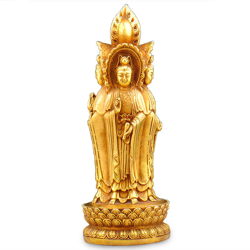 纯铜四方来财观音菩萨摆件供奉佛摆件送证书