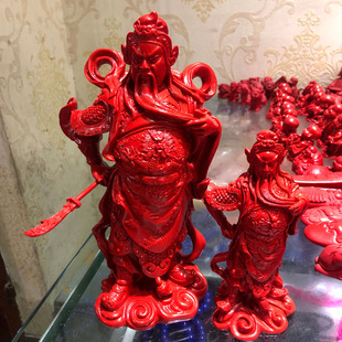 台湾天然朱砂摆件关公武财神摆件关羽摆件送证书