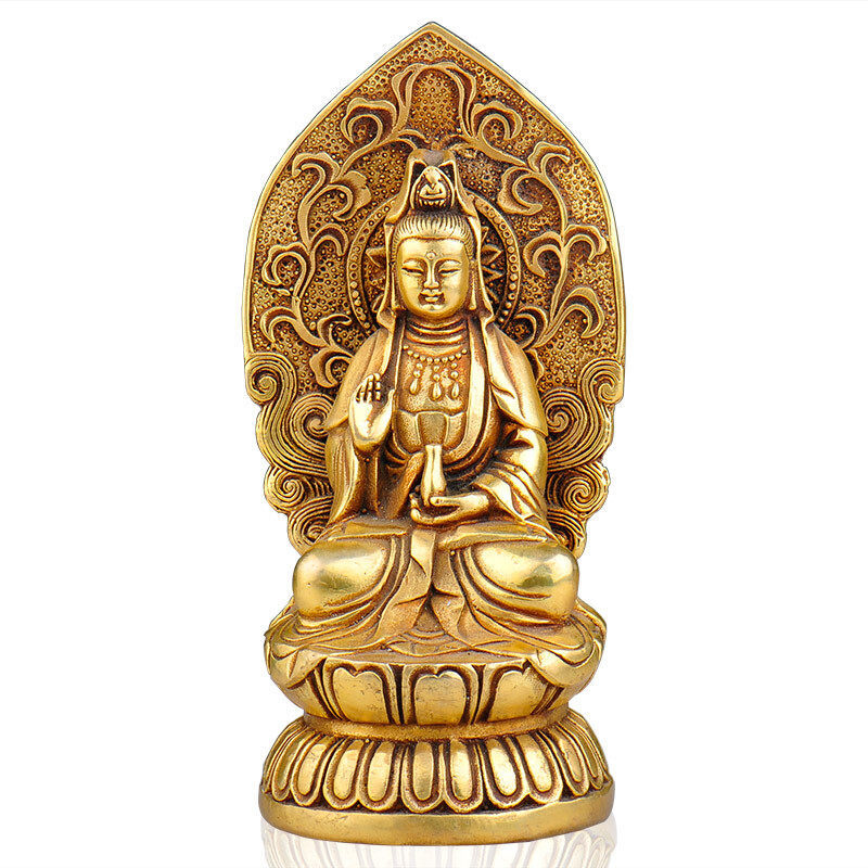 纯铜西方三圣观音摆件供奉菩萨工艺品送证书