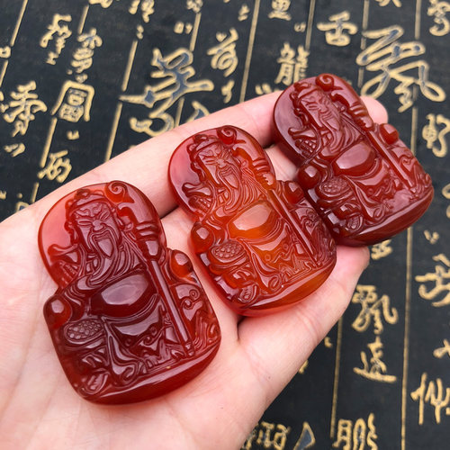 红玛瑙男女款武财神证书关公吊坠