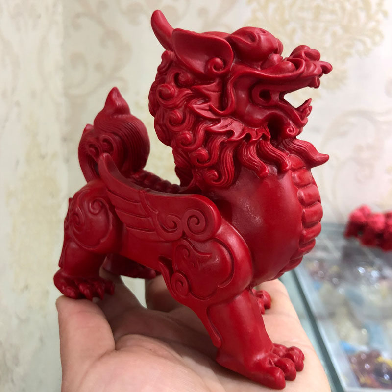 台湾朱砂朝天吼摆件家居装饰独角麒麟摆件
