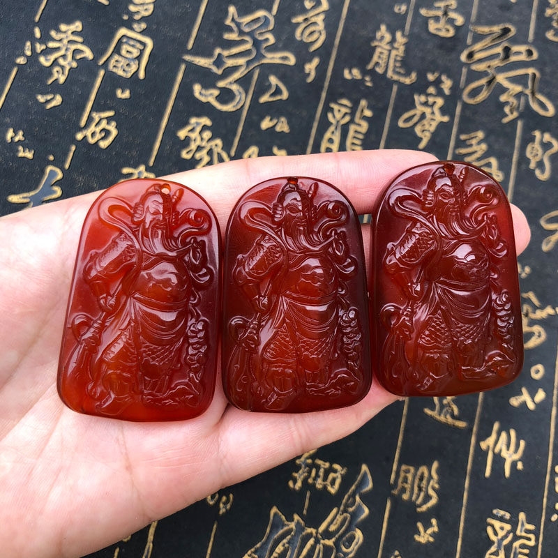 天然红玛瑙武财神关公吊坠送证书