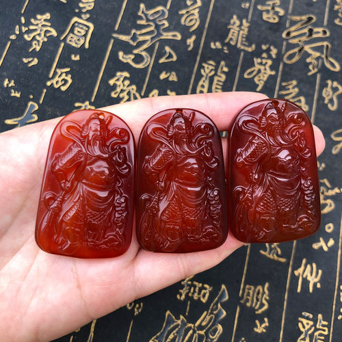 天然红玛瑙武财神关公吊坠送证书