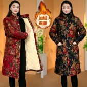 时尚 新款 加绒加厚棉衣大码 2025冬季 中老年棉服中长款 保暖棉袄外套