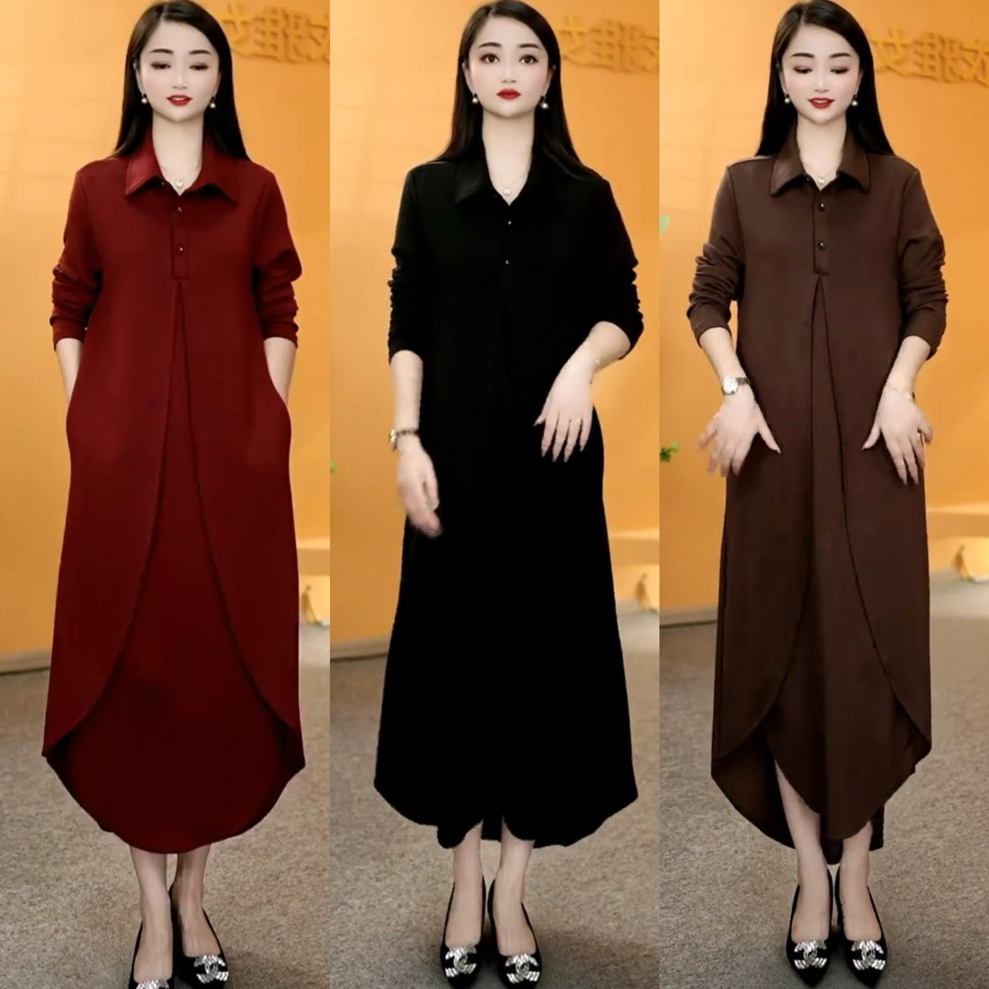 春秋长袖休闲衬衫裙专柜品质大码显瘦遮肉气质假两件衬衫风连衣裙