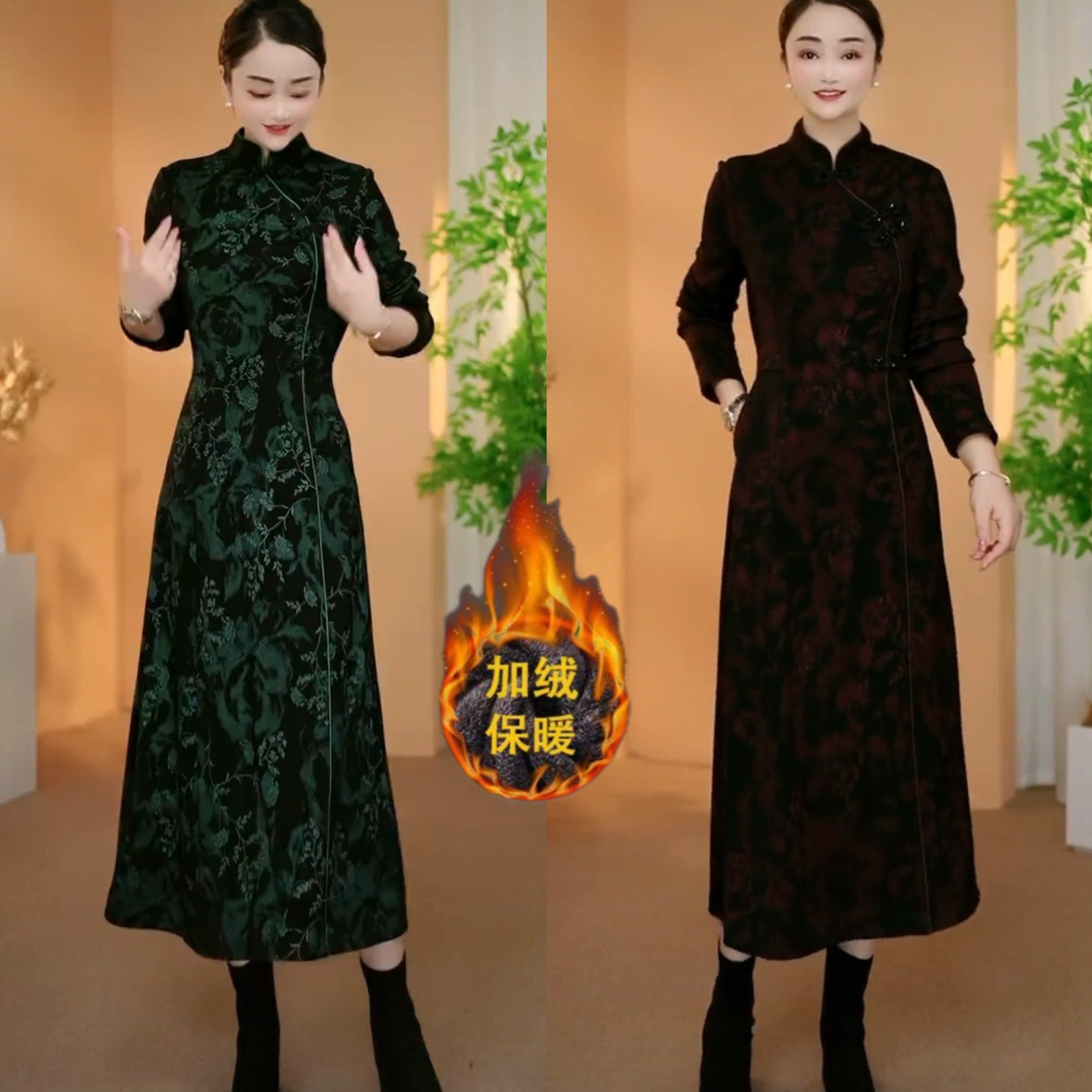 2025秋冬新款加绒加厚保暖连衣裙洋气百搭显瘦新中式改良旗袍裙子