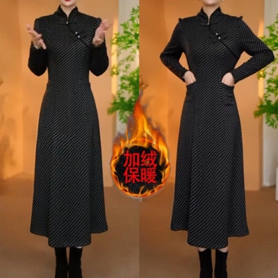 妈妈装改良旗袍裙2025秋冬新款罗马锦棉加绒加厚显瘦新中式连衣裙