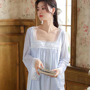 睡裙宽松大码 中国风长袖 古风纯棉白长袍 汉服仙女睡衣2024夏季 新款