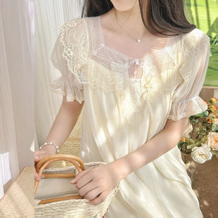 宫廷睡裙春夏季莫代尔网纱长款宽松甜美复古公主纯欲风法式睡衣女