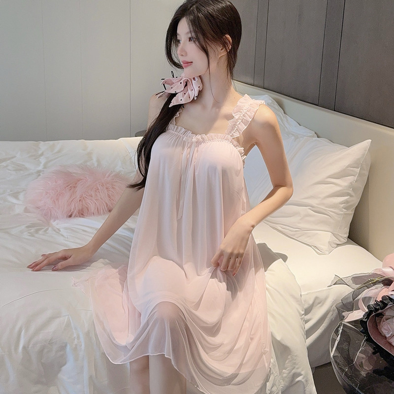 带胸垫吊带睡裙女款夏天蕾丝网纱甜美公主风性感睡衣家居服女夏季