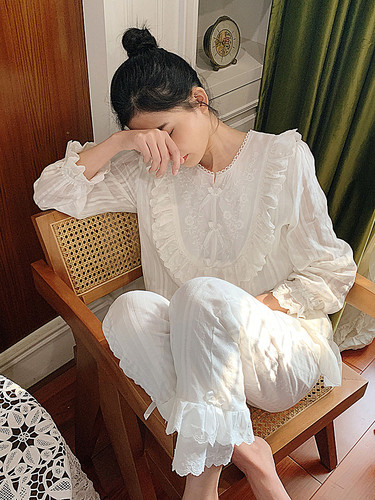 宫廷风甜美纯棉长袖睡衣女春秋季