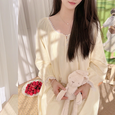 宫廷风睡衣女生春秋季甜美可爱公主家居服纯棉可外穿长袖睡裙新款