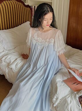 仙女宫廷风纯棉蕾丝睡裙公主风夏
