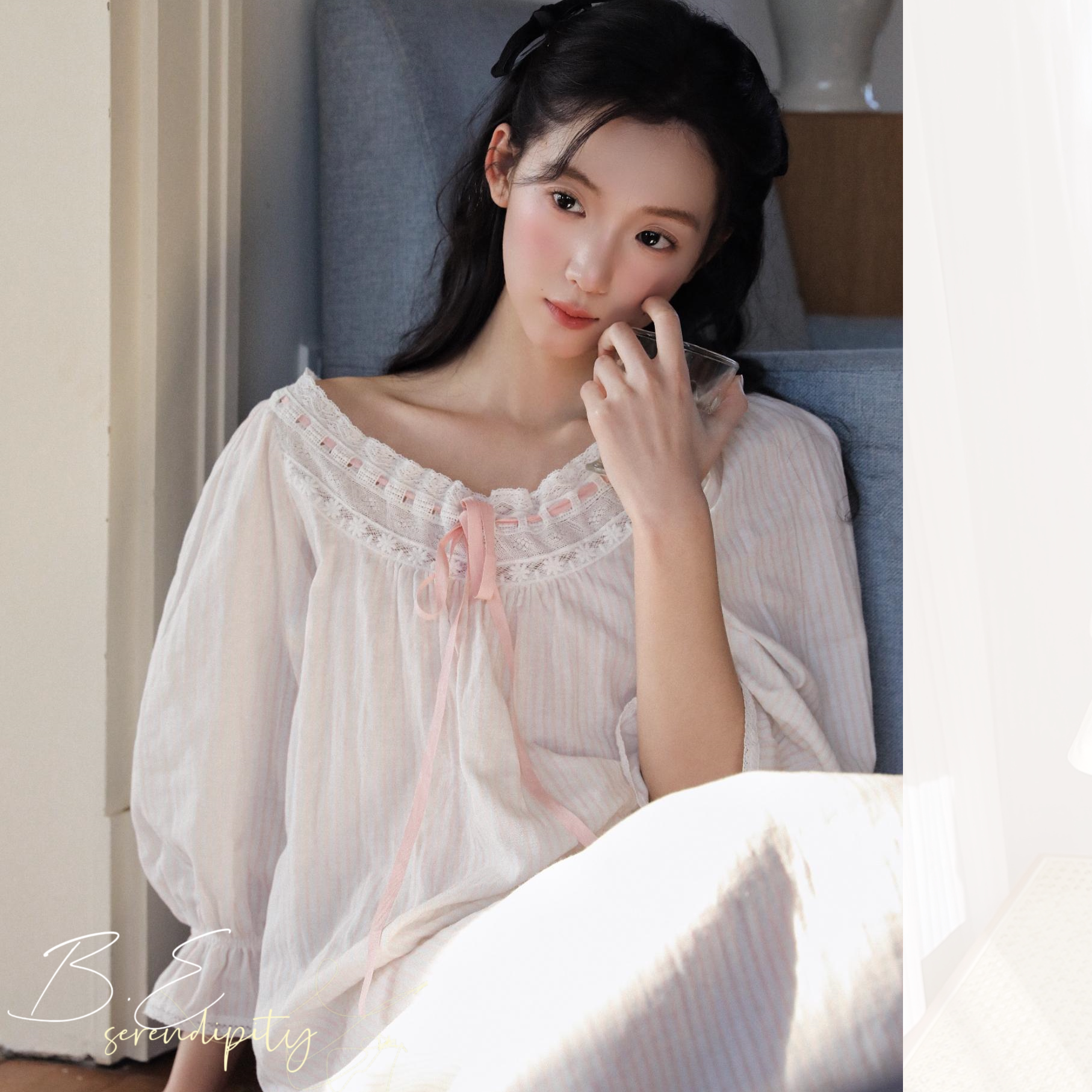 带胸垫纯棉睡裙女春秋季甜美可爱公主宫廷风法式家居服可外穿