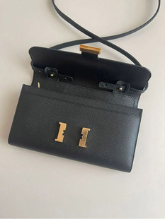 kelly长款钱包改造togo斜跨头层牛皮斜跨肩带EPSOM黑色细包带子