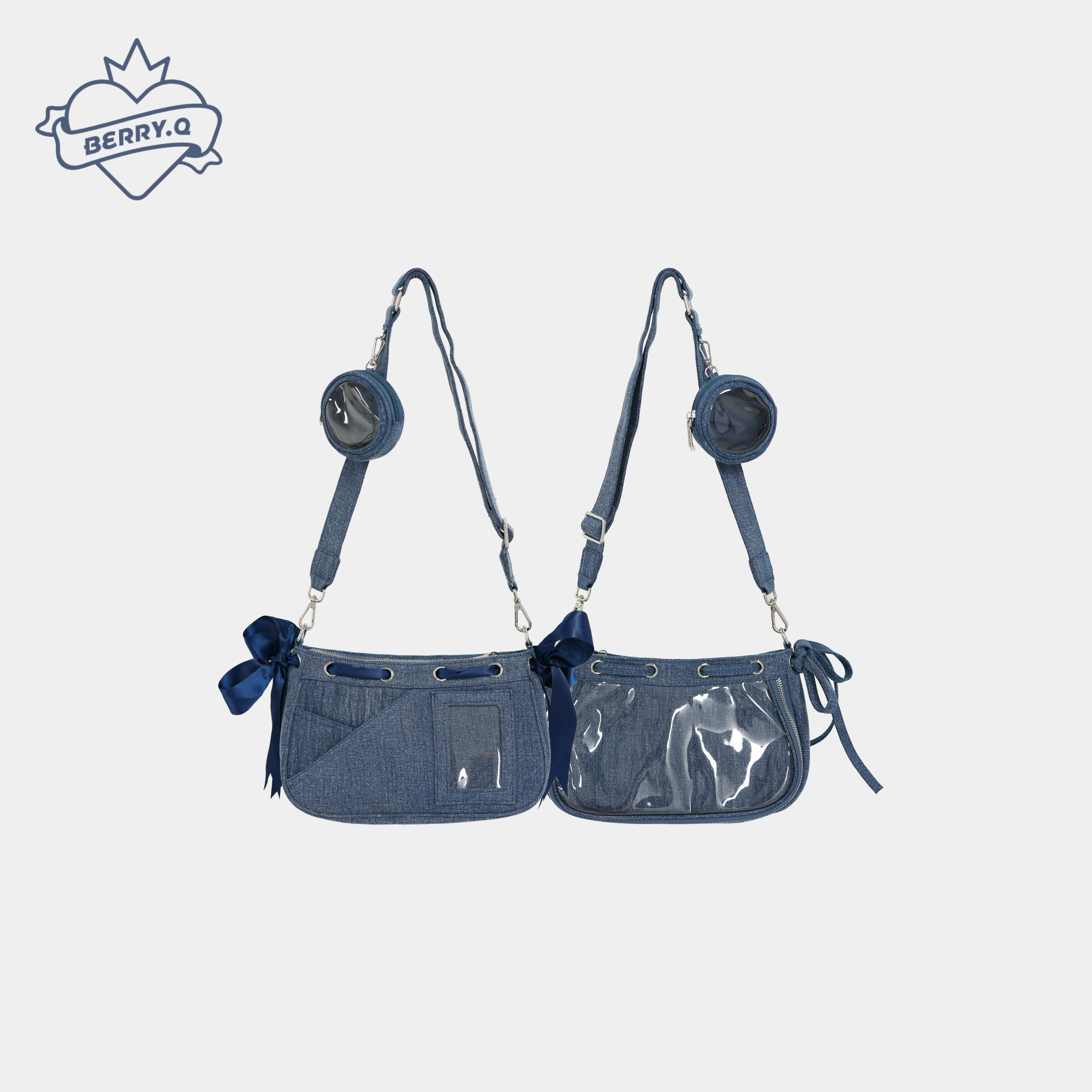 thumbnail for BerryQ Ballerina underarm crossbody satin snack size pain bag ribbon bow double-sided use