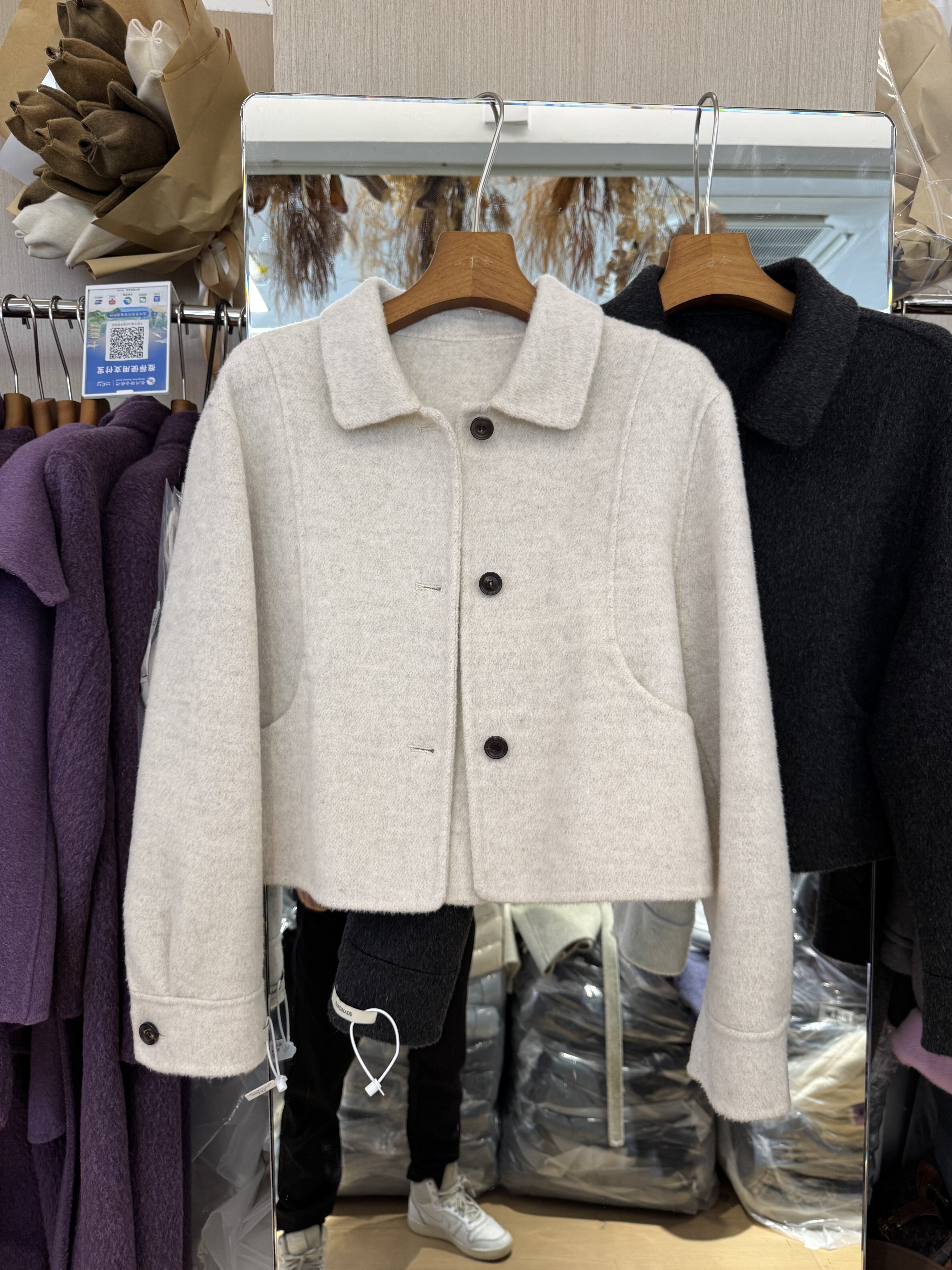 韩国100%绵羊毛短款双面羊绒大衣女2025冬季新款气质翻领毛呢外套