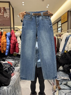 新款 牛仔裤 时尚 女窄版 潮 高腰显瘦加绒直筒牛仔裤 7070欧货2025冬季