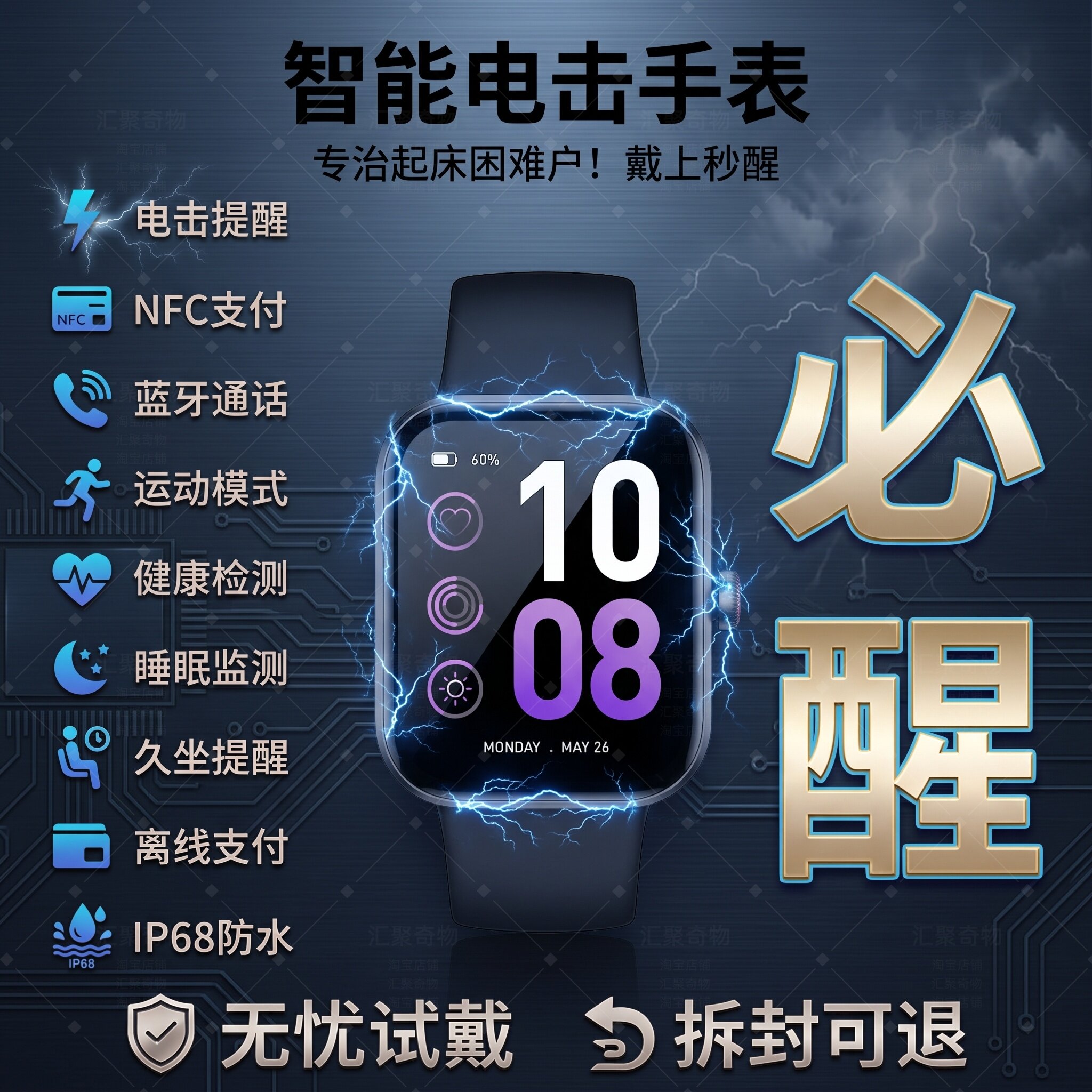 智能电击手表闹钟学生起床防困