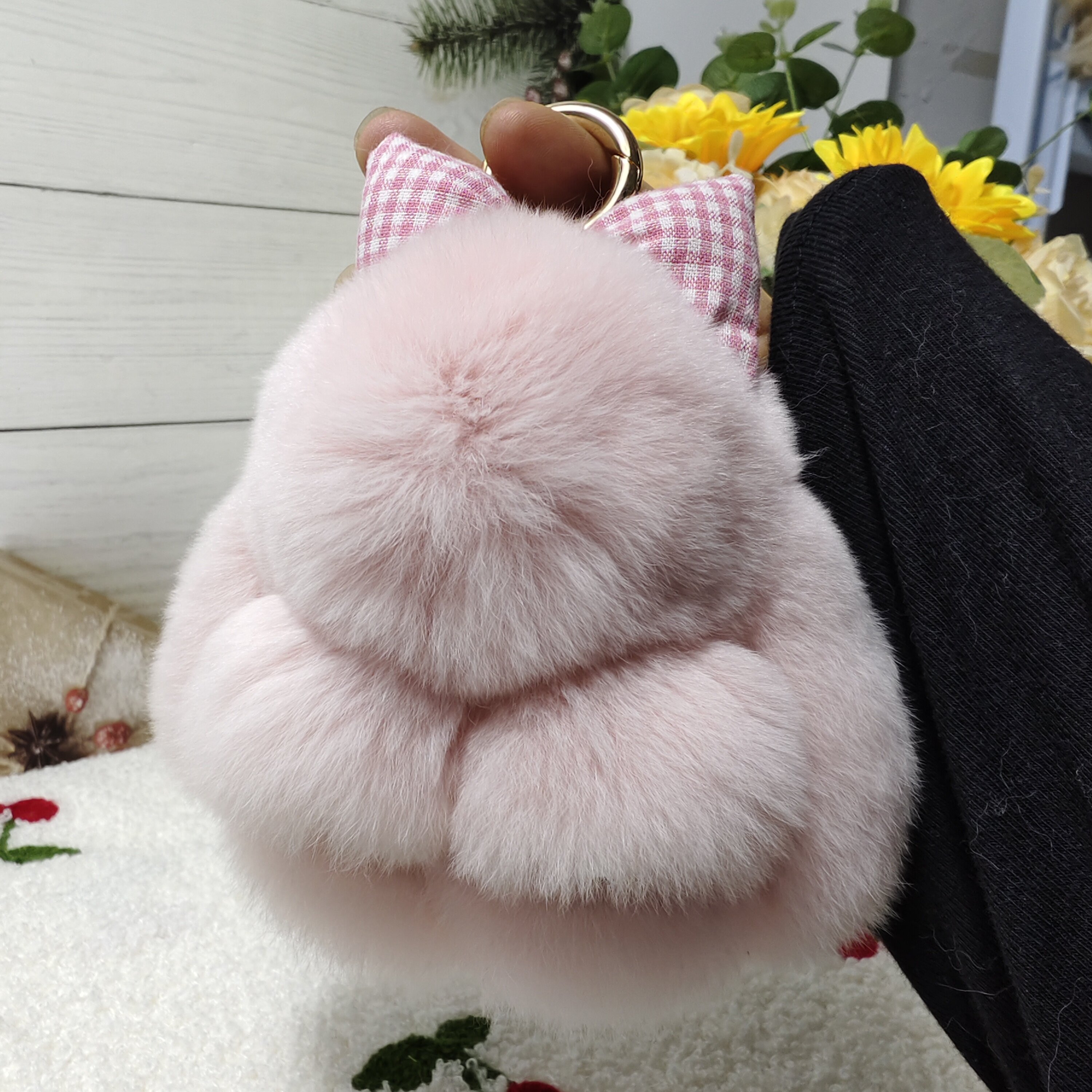 真獭兔毛蝴蝶结萌萌兔车钥匙扣挂件可爱毛绒垂耳兔子玩偶包包挂饰