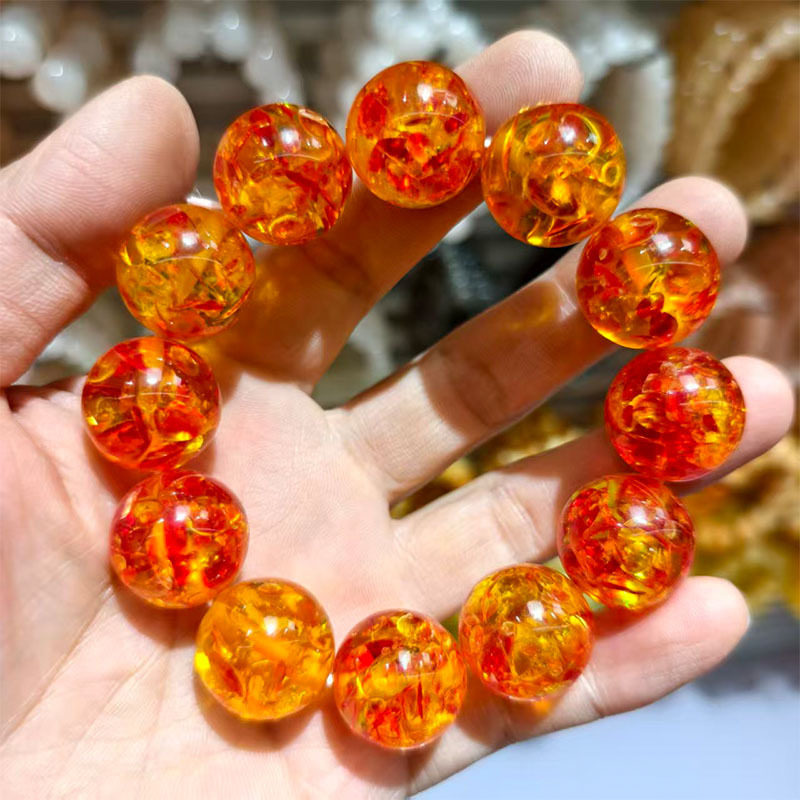 仿金色花珀蜜蜡琥珀手串二代金琥珀蜜蜡花珀手链男女直播货源饰品