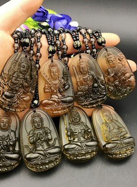 仿冰种观音黑曜石本命佛毛衣链