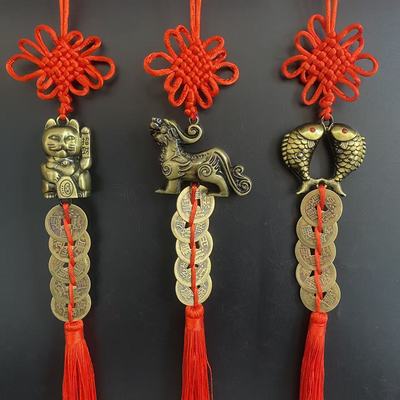 马年马上成功有钱铜五帝钱车挂件