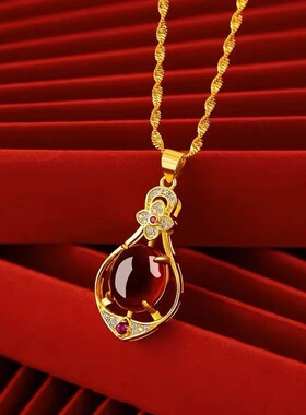 新品金色首饰四叶草水滴红玫瑰吊坠时尚百搭款直播货源厂家直销