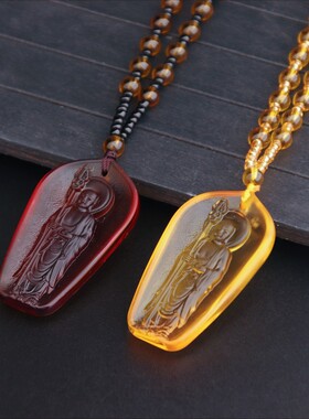 琉璃九华山地藏王菩萨佛像佛牌琉璃吊坠挂件供奉站立地藏王鎏金