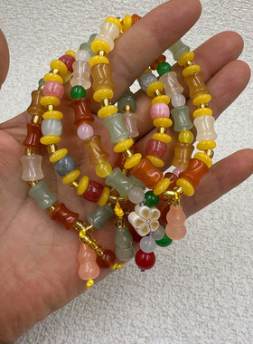 直播福利品仿金丝玉南瓜珠手串学生竹节葫芦手链小众闺蜜梅花手饰