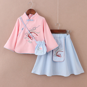 两件套雪纺洋气儿童水墨中国风民族演出唐装 女童汉服套装 春中袖