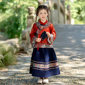 秋古风中秋节古装 汉服女童春秋款 国风套装 儿童新中式 2024新款