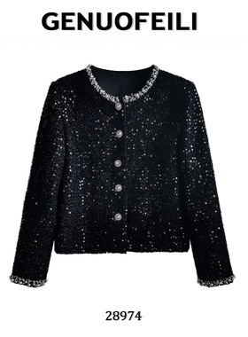 秋季新款黑金玫瑰小香风短款外套时尚气质轻奢设计师重工 28974