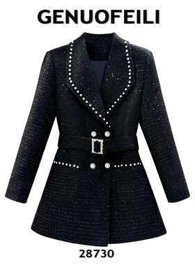 2025新秋羽绒小香长款外套气质时尚黑色法式小香风西装外套28730