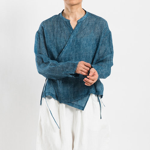 城市山民UrbanTribe女式苎麻晕染印花偏襟系带开衫CF39199