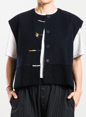 城市山民UrbanTribe女式羊毛混纺拼接宽松马甲CF29085