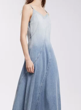汉服摩登渐变牛仔吊带连衣裙女2025夏季新款莱赛尔天丝小众长裙
