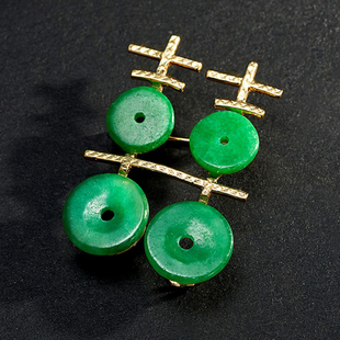 翡翠平安喜乐胸针高档女小众设计感防走光别针纯银胸花西装配饰