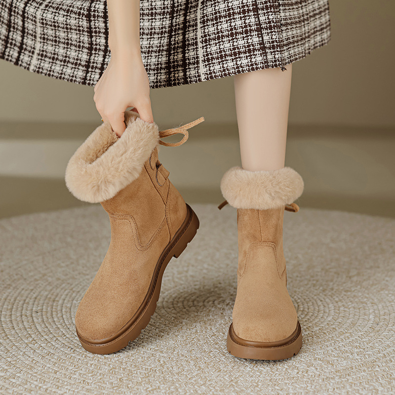 奥古狮登雪地靴女2025新款冬季短筒厚底加绒加厚毛毛马丁靴ins潮
