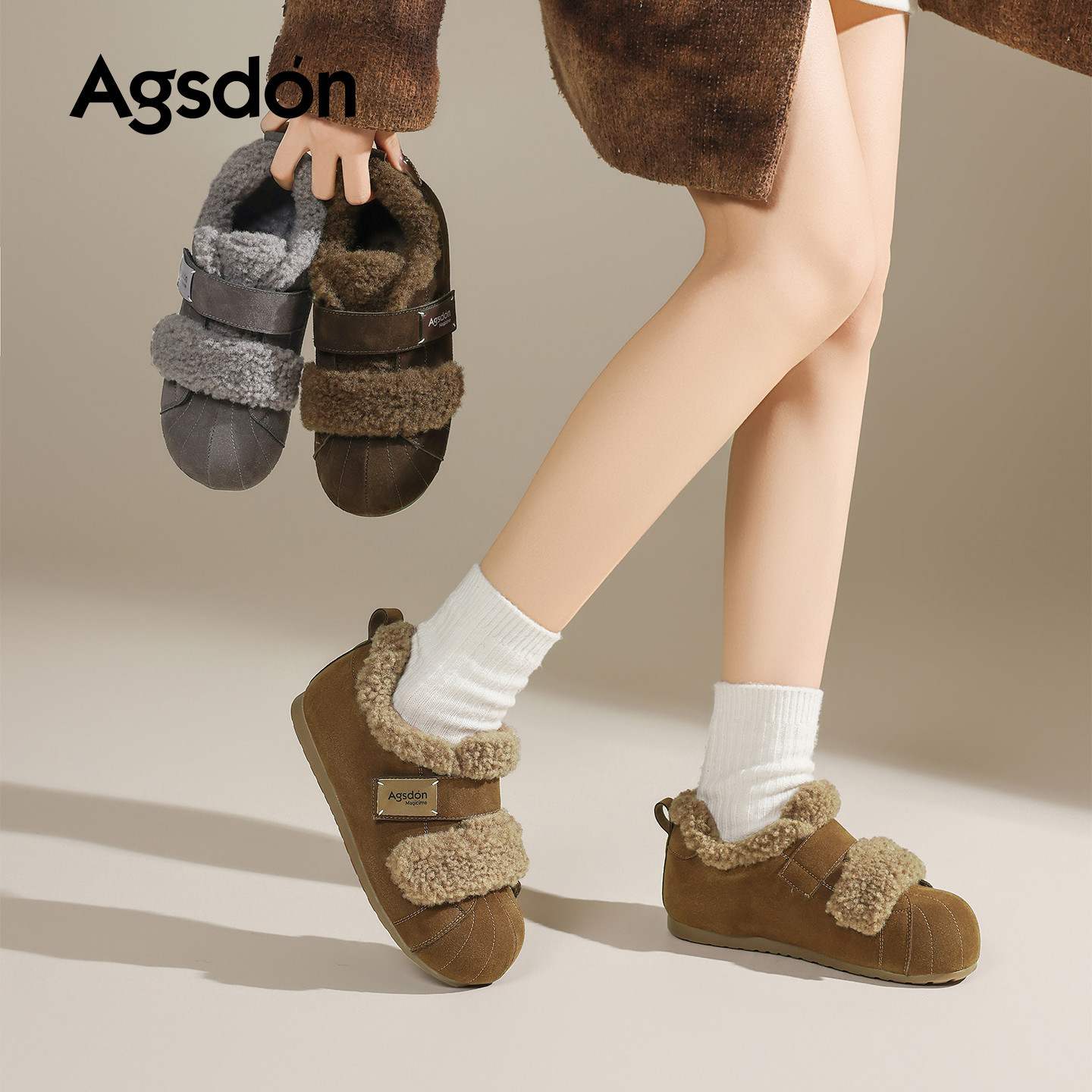 奥古狮登勃肯鞋女2025新款冬季加绒毛毛棉鞋厚底休闲鞋德训雪地靴