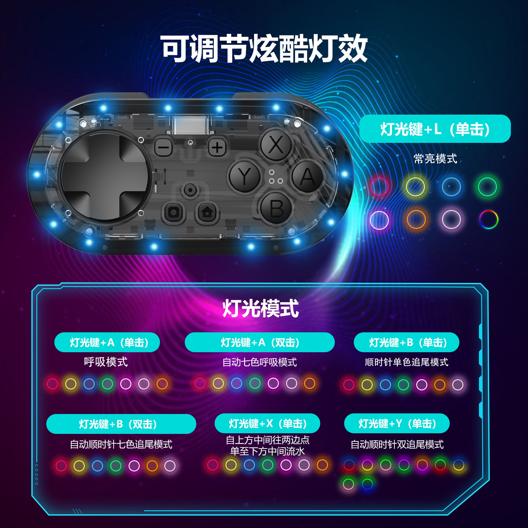 LINYUVO 링크 게임 스위치 프로 무선 핸들 조절 램프 PC|안드로이드 IOS 미니 투명 랜턴